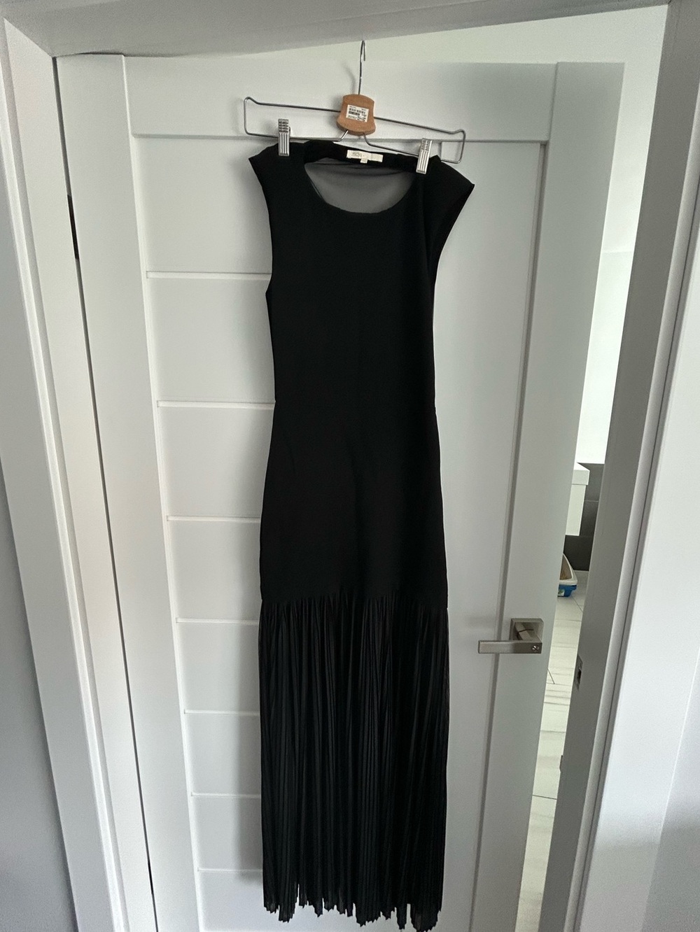 Maje Black Sleeveless Maxi Dress with Pleated bottom skirt